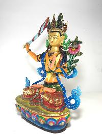 Statue Of Manjushri [gold Plated] And [traditional Color Finishing]