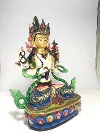 Statue Of Avalokiteshvara, Chenrezig [gold Plated] And [traditional Color Finishing]