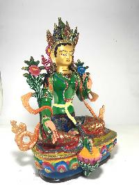 Statue Of Green Tara [gold Plated] And [traditional Color Finishing]