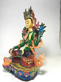 Statue Of Green Tara [gold Plated] And [traditional Color Finishing]