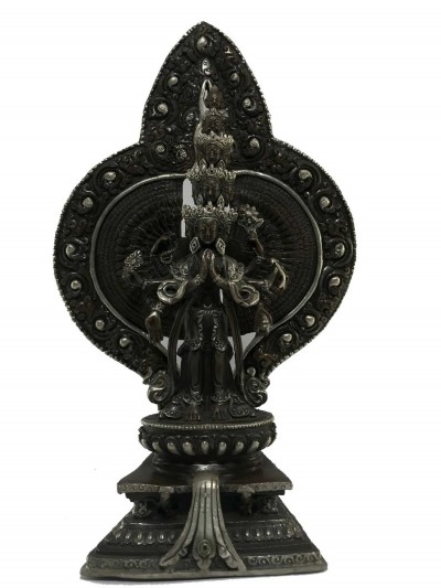 Statue Of 1000 Arms Avalokitesvara Silver Plated Oxidized