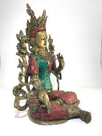 Statue Of Green Tara Stone Setting