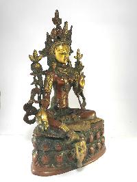 Statue Of Green Tara Double Lotus Base Double Color Oxidized