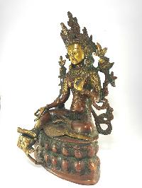 Statue Of Green Tara Double Lotus Base Double Color Oxidized