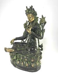 Statue Of Green Tara Black Oxidized