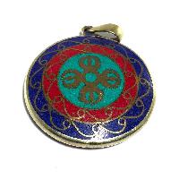 Tibetan Buddha Eye And Vishwa Vajra Metal Pendant With Stone Setting