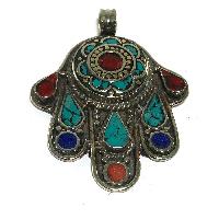 Tibetan Hand Design Metal Pendant With Stone Setting