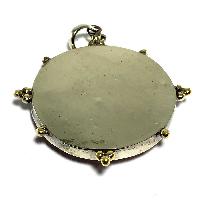 Tibetan Dharma Chakra Metal Pendant With Stone Setting