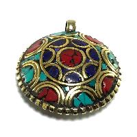 Tibetan Double Dorje Metal Pendant With Stone Setting