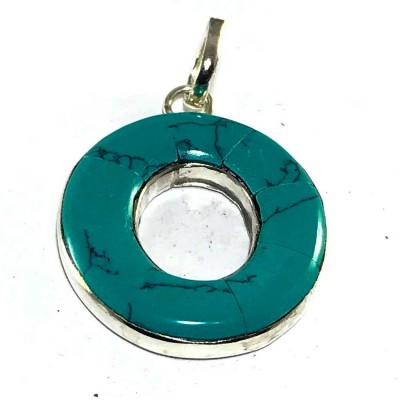 Tibetan Tourquise(imitation) Metal Pendant With Stone Setting