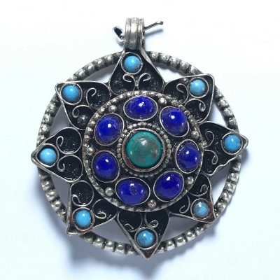 Metal Flower Pendant With Stone Setting