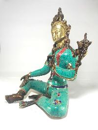 Statue Of Of Arya Green Tara With [stone Setting] And