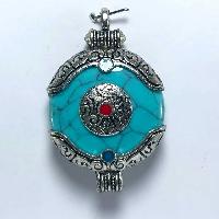 Metal Double Side Pendant With [stone Setting], [imitation Tourquise]