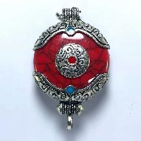 Metal Double Side Pendant With [stone Setting], [imitation Coral]