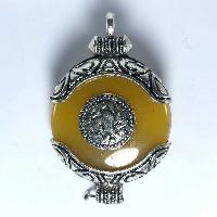 Metal Double Side Pendant With [stone Setting], [imitation Amber]