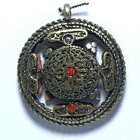 Metal Double Side [om, Double Dorje]pendant With [stone Setting]