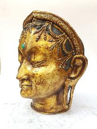 Tibetan Statue Of Green Tara Head [full Fire Gold Plated], Antique Finishing