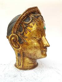 Tibetan Statue Of Green Tara Head [full Fire Gold Plated], Antique Finishing