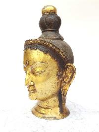 Tibetan Statue Of Green Tara Head [full Fire Gold Plated], Antique Finishing