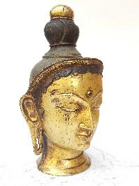 Tibetan Statue Of Green Tara Head [full Fire Gold Plated], Antique Finishing