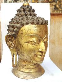 Tibetan Statue Of Buddha Head [full Fire Gold Plated], Antique Finishing