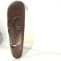Wooden Happy Face Mask, [painted Brown], Poplar Wood
