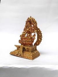 Statue Of White Tara On Throne, [full Gold Plated]