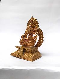 Statue Of Green Tara On Throne, [full Gold Plated]