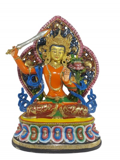 Tibetan Statue Of Manjushri In [traditional Color Finishing]