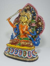 Tibetan Statue Of Manjushri In [traditional Color Finishing]