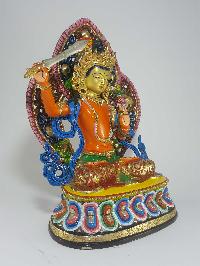 Tibetan Statue Of Manjushri In [traditional Color Finishing]