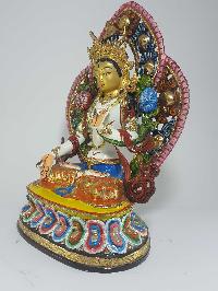 Tibetan Statue Of White Tara In [traditional Color Finishing]