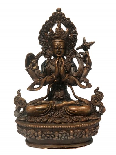 Tibetan Statue Of Avalokiteshvara, Chenrezig, [chocolate Oxidized]