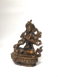 Tibetan Statue Of Green Tara, [chocolate Oxidized]