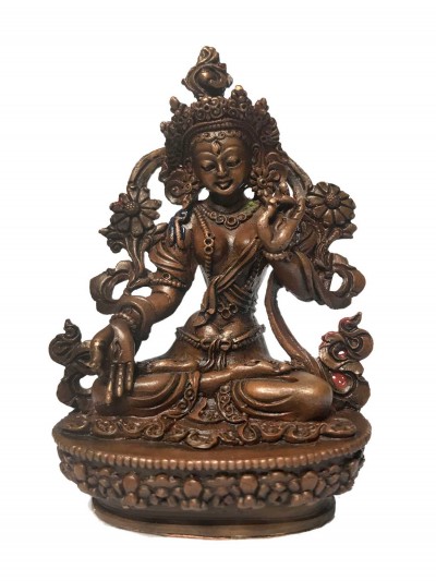 Tibetan Statue Of White Tara, [chocolate Oxidized]