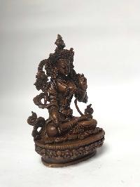 Tibetan Statue Of White Tara, [chocolate Oxidized]