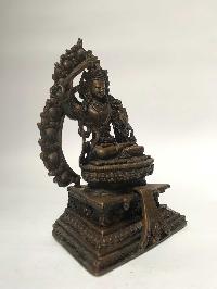 Tibetan Statue Of Manjushri, On Throne [chocolate Oxidized]