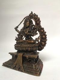 Tibetan Statue Of Manjushri, On Throne [chocolate Oxidized]