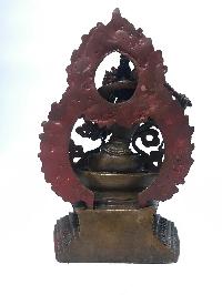 Tibetan Statue Of Manjushri, On Throne [chocolate Oxidized]