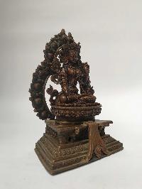 Tibetan Statue Of White Tara, On Throne [chocolate Oxidized]