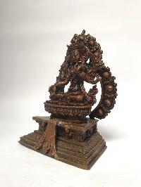 Tibetan Statue Of White Tara, On Throne [chocolate Oxidized]