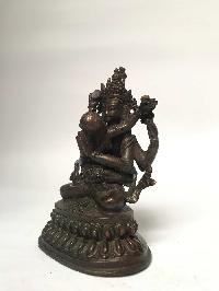 Tibetan Statue Of Avalokiteshvara With Consort, [shakti], Yab-yum,on Double Lotus Base [chocolate Oxidized]