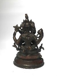 Tibetan Statue Of Avalokiteshvara With Consort, [shakti], Yab-yum,on Double Lotus Base [chocolate Oxidized]