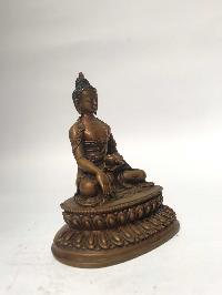 Tibetan Statue Of Shakyamuni Buddha, On Double Lotus Base [chocolate Oxidized]