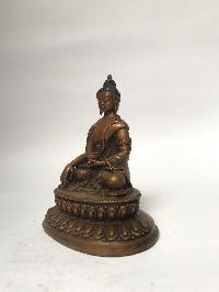 Tibetan Statue Of Shakyamuni Buddha, On Double Lotus Base [chocolate Oxidized]