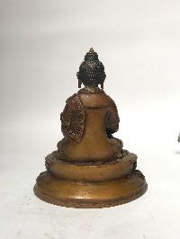 Tibetan Statue Of Amitabha Buddha, On Double Lotus Base [chocolate Oxidized]