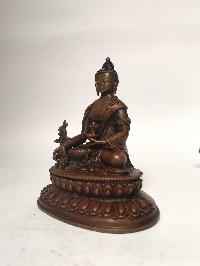 Tibetan Statue Of Medicine Buddha, On Double Lotus Base [chocolate Oxidized]