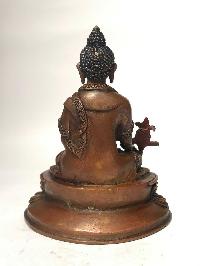 Tibetan Statue Of Medicine Buddha, On Double Lotus Base [chocolate Oxidized]