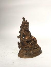 Tiny Tibetan Statue Of Yellow Jambhala, [chocolate Oxidized]