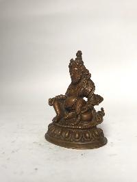 Tiny Tibetan Statue Of Yellow Jambhala, [chocolate Oxidized]